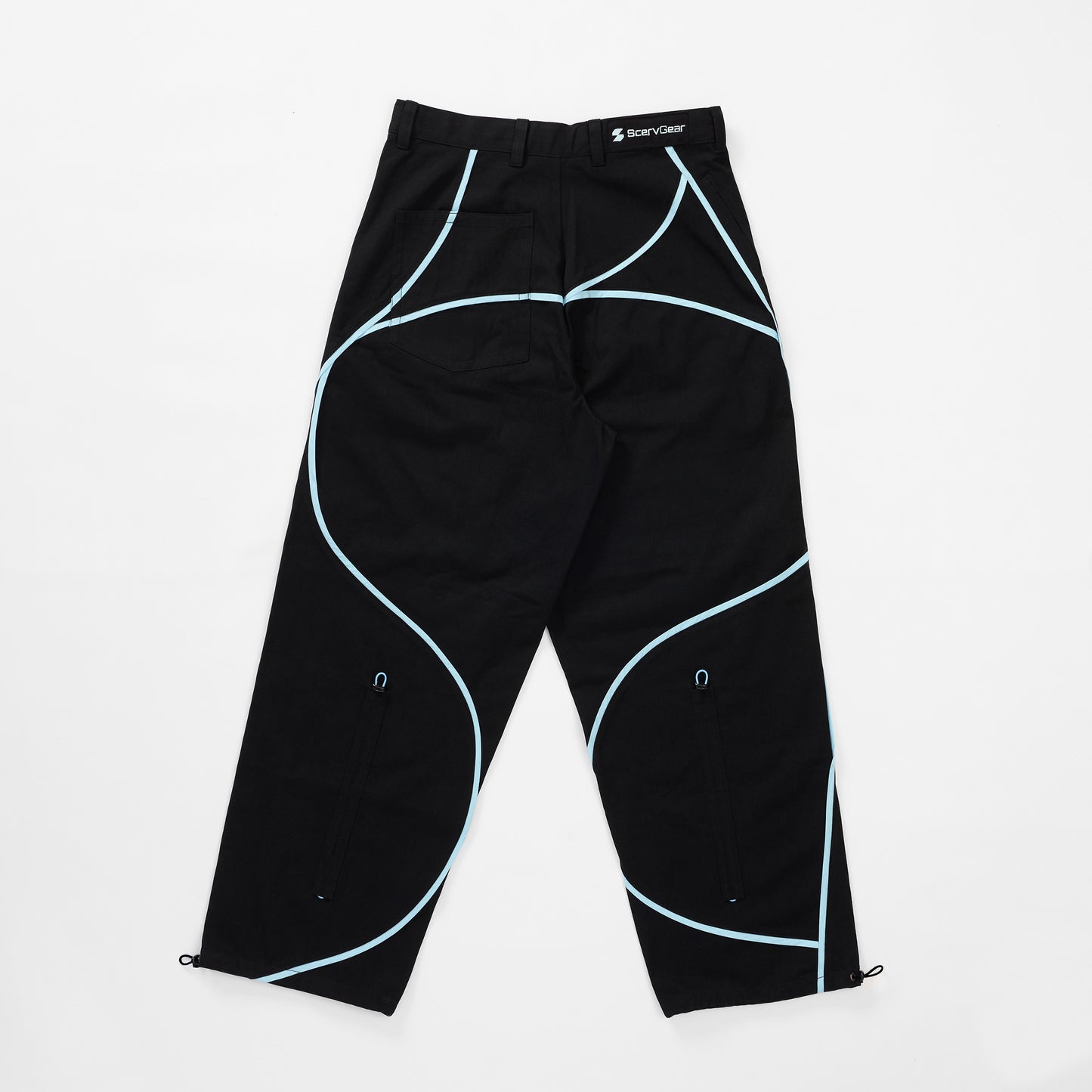 Back view shown the drawstrings at the calf and lower cuff areas