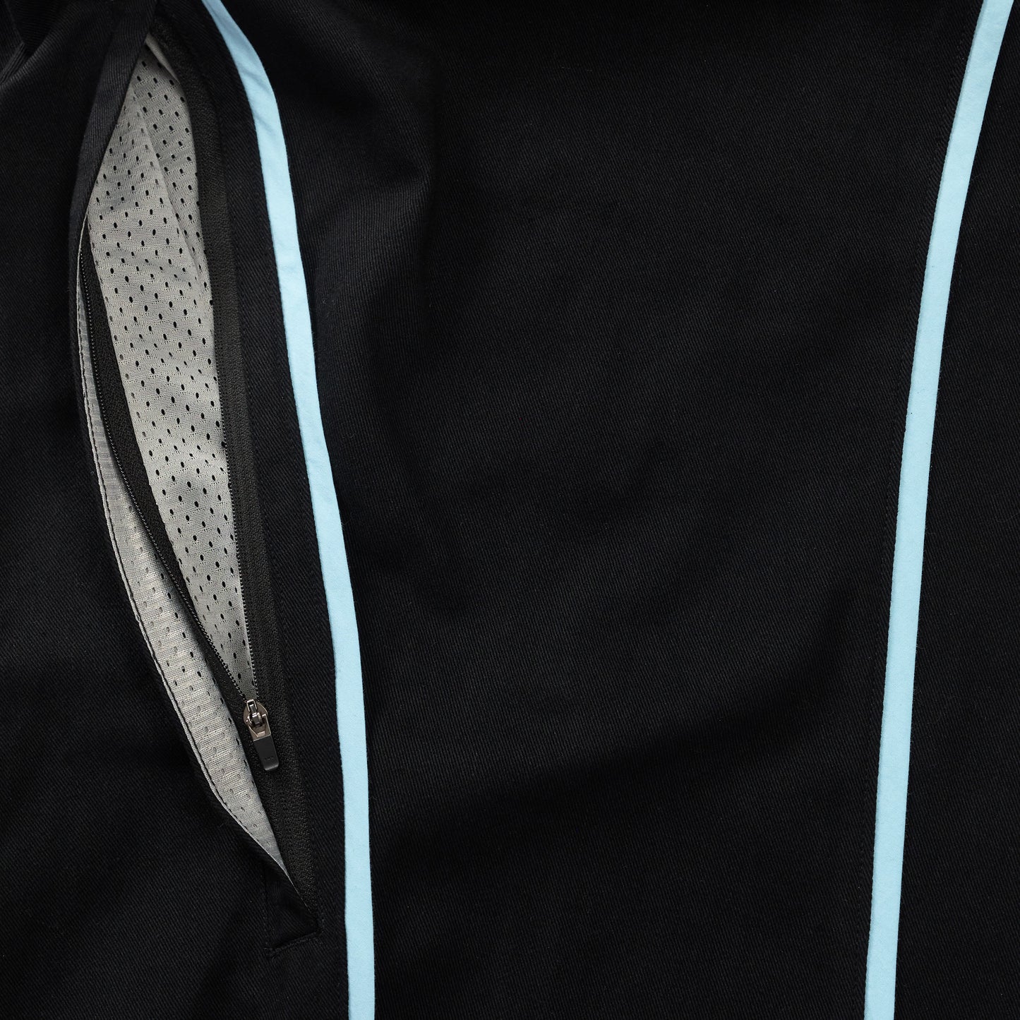 Close-up of zipper vents on each leg