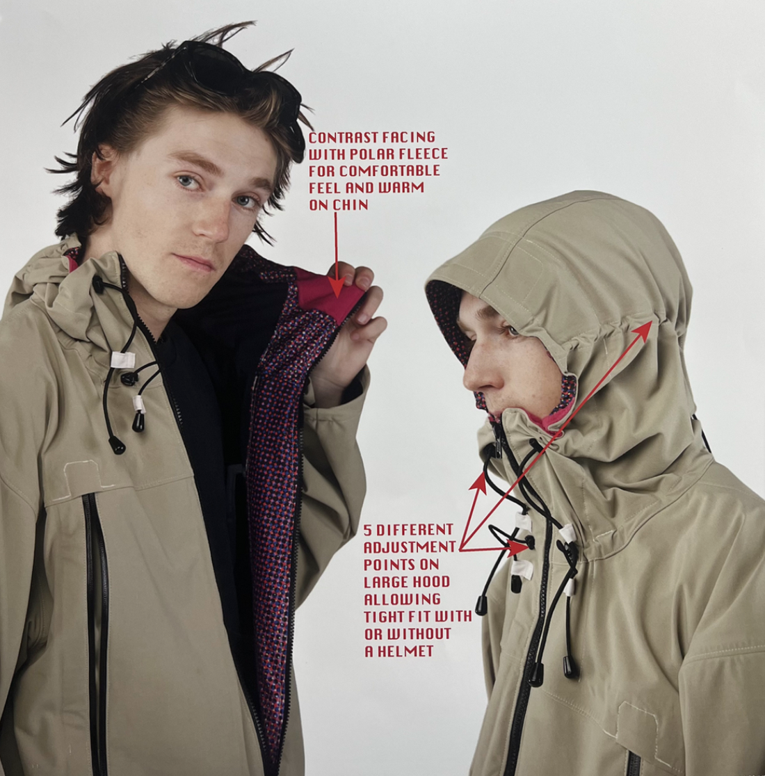 Picture of August Duncan in a prototype design of a snow gear garment..