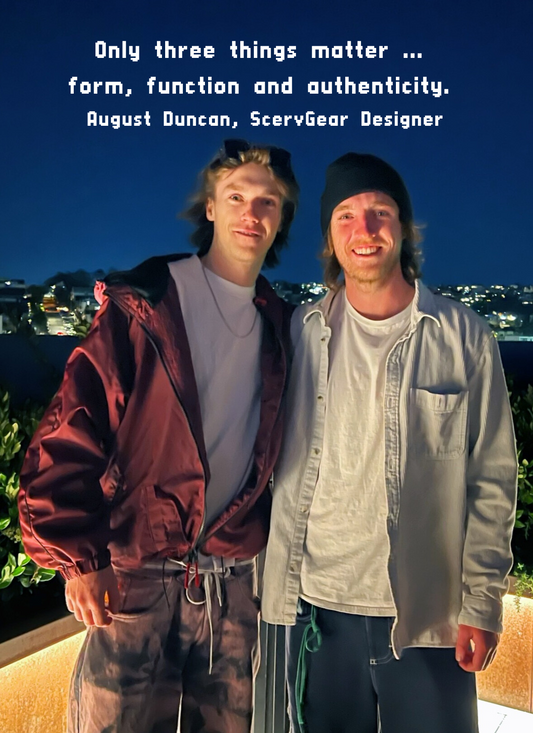 Picture of August Duncby Auan with his brother Will. Quote on picture by August. "Only three things matter ... form, function and authenticity."
