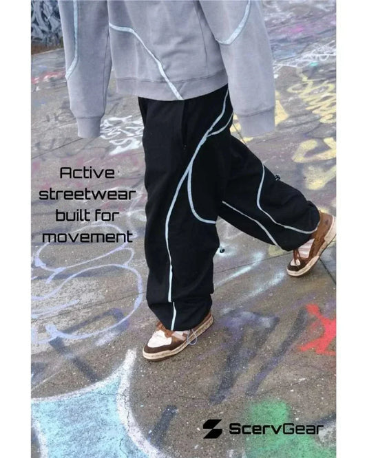 Model in ScervGear Curvy Baggy Pants and Swervy Sweatshirt.