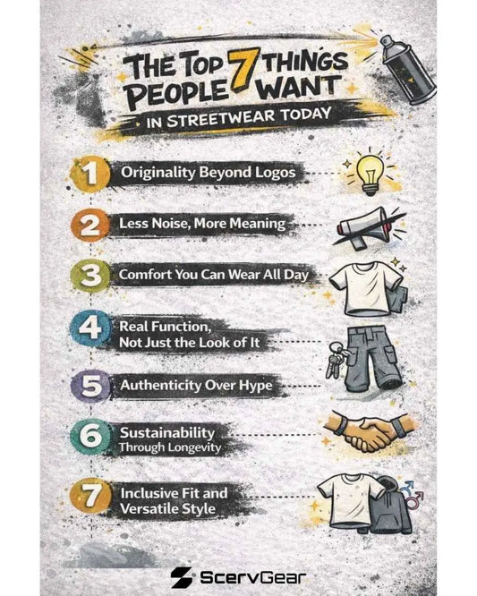 Graphic showing top 7 things people want in streetwear.