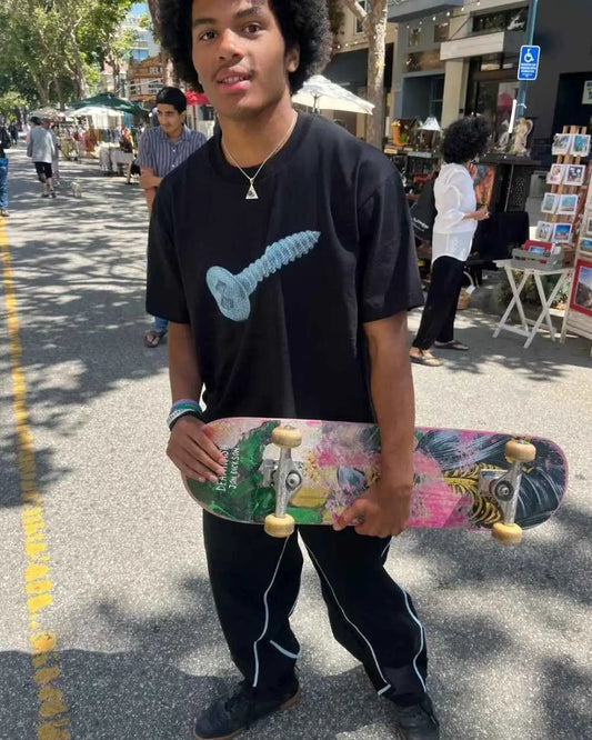 Person in active streetwear from ScervGear in downtown Santa Cruz, CA.