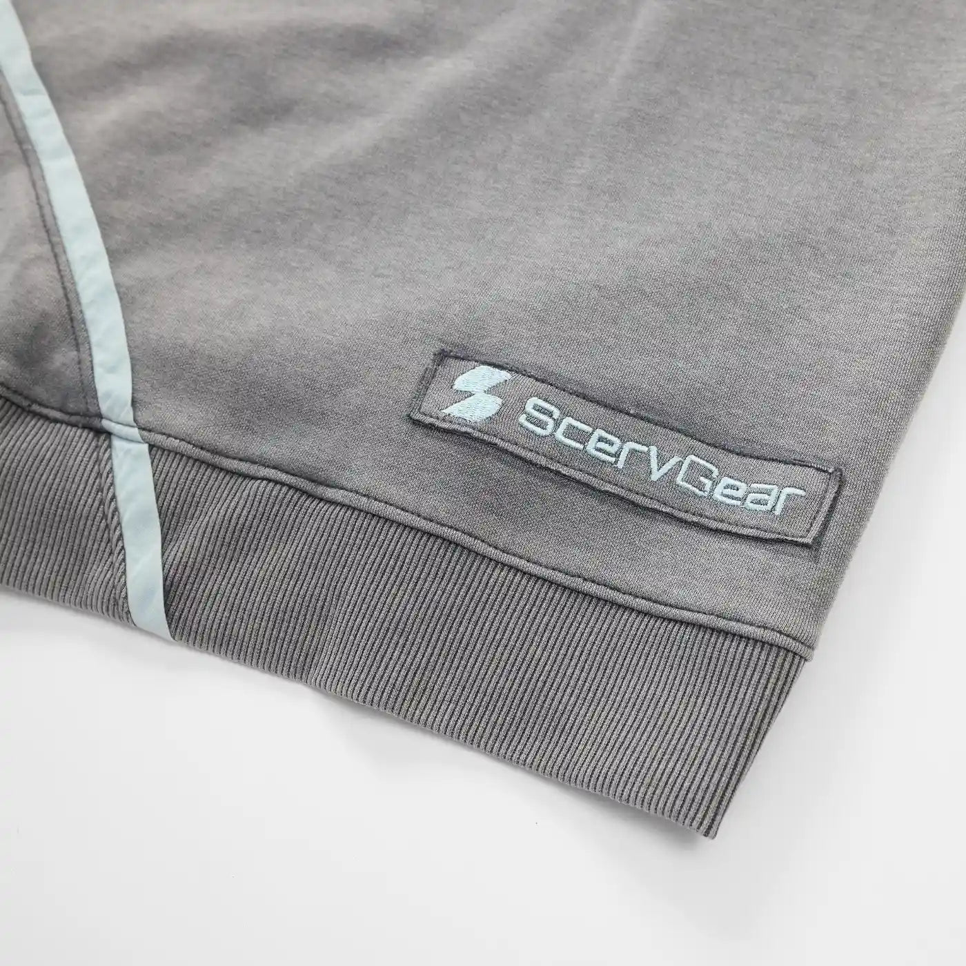 Back right view of gray Swervy Crewneck sweatshirt showing relaxed fit and curved seam detailing.